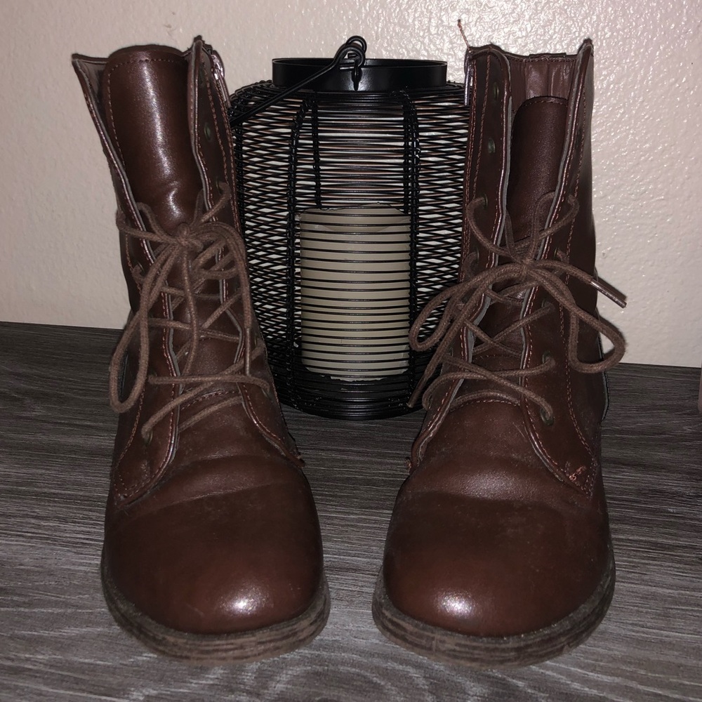 Brown combat boots